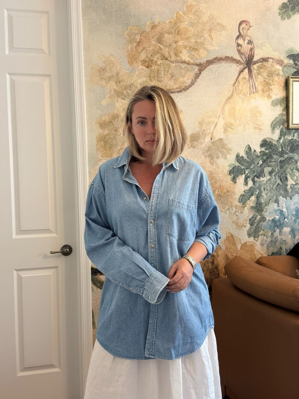 Light Blue Denim Button-Down Shirt - Classic Women's Top - Picture 9 of 11